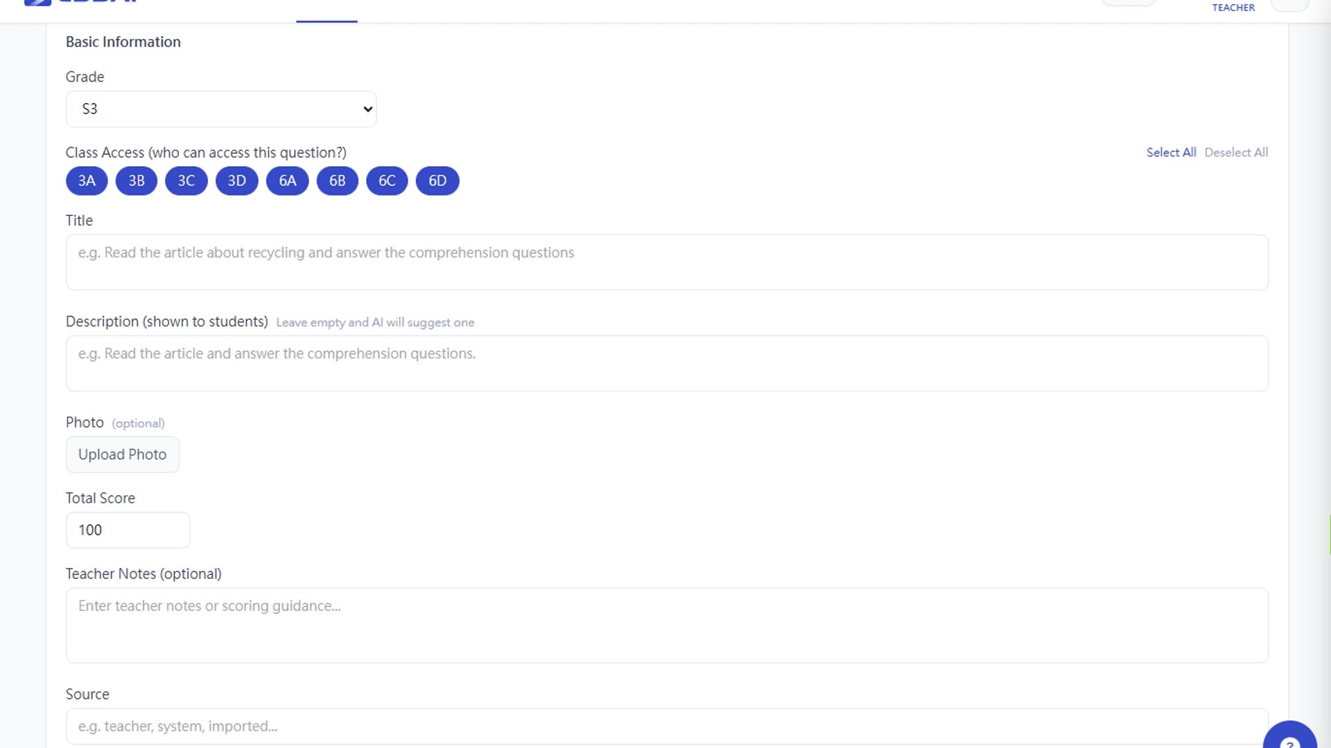 派功課建立頁面 · 貼 YouTube 連結欄位 · 支援 .mp3／.wav / YouTube start–end 剪輯